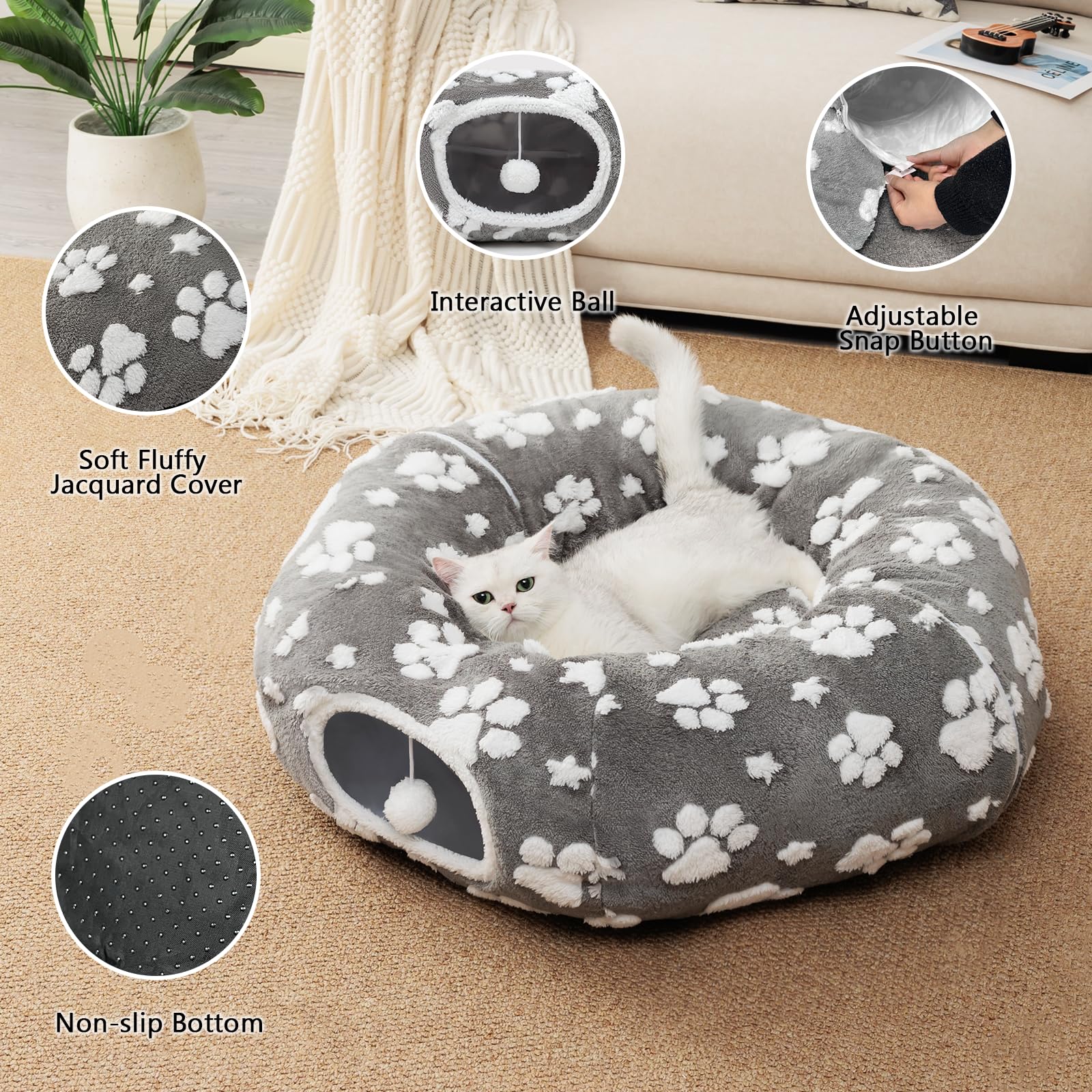 Yaning cat tunnel peep hole view provides visibility during exploration and curiosity.
