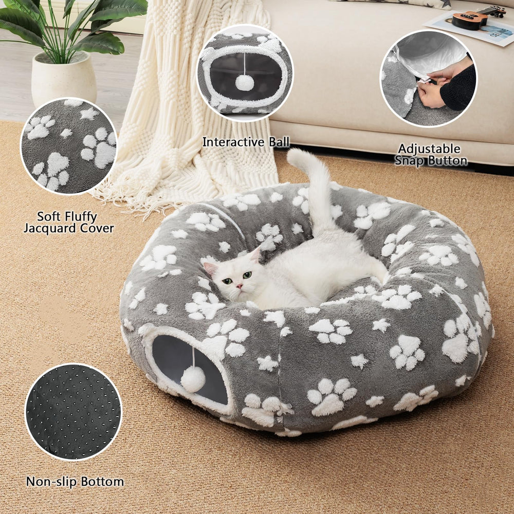 Yaning cat tunnel peep hole view provides visibility during exploration and curiosity.