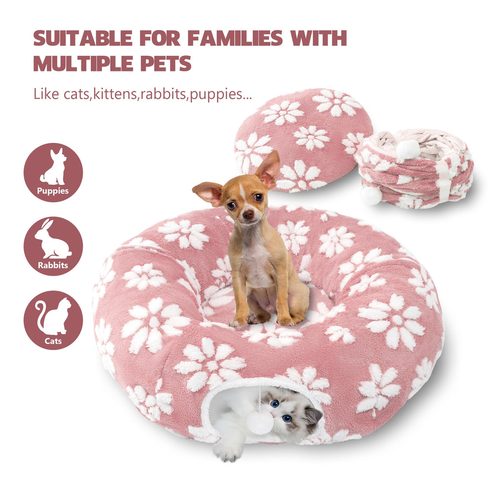 Yaning cat tunnel round donut bed shape for lounging.