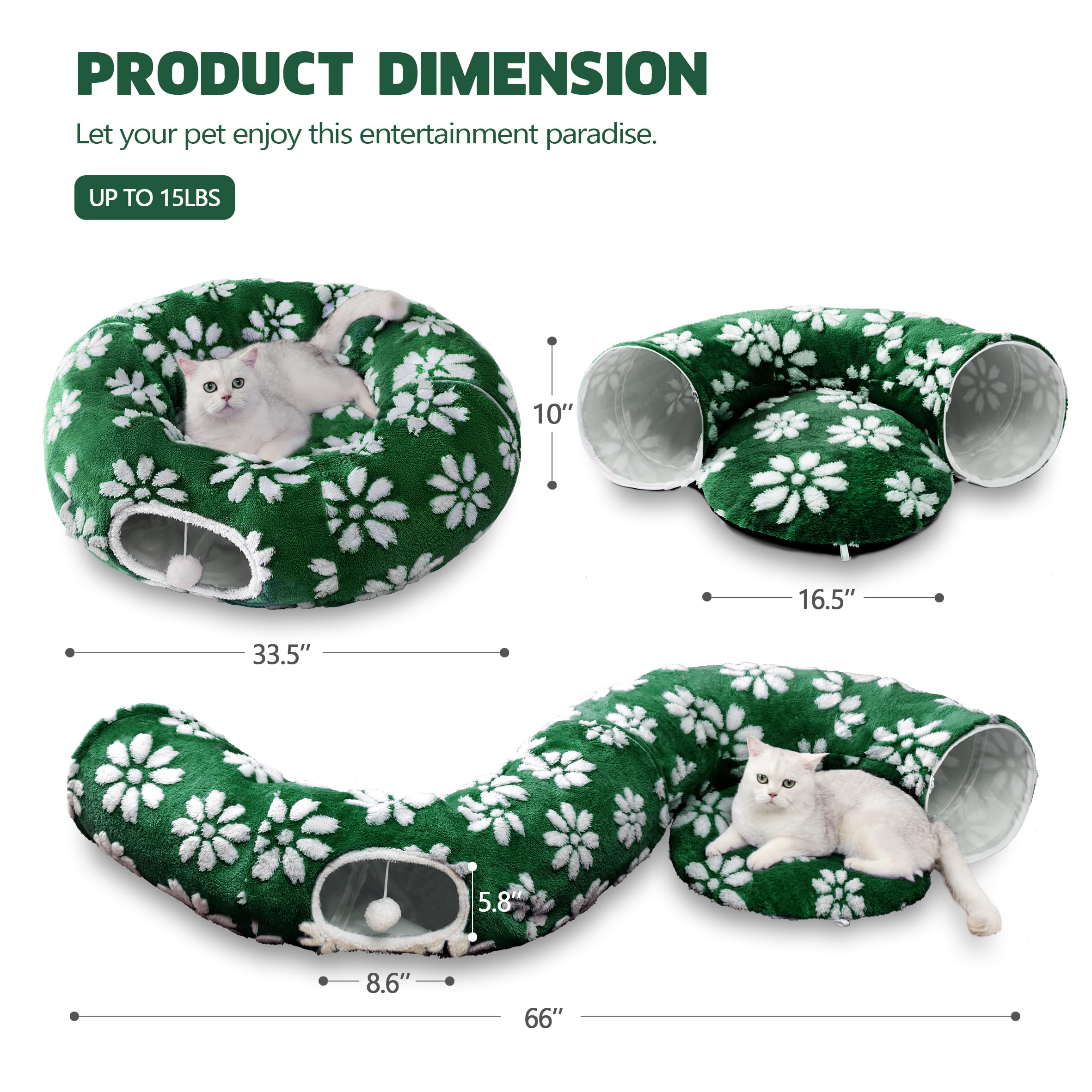 Yaning cat-tunnel S-shape allows varied play routes for exploration.