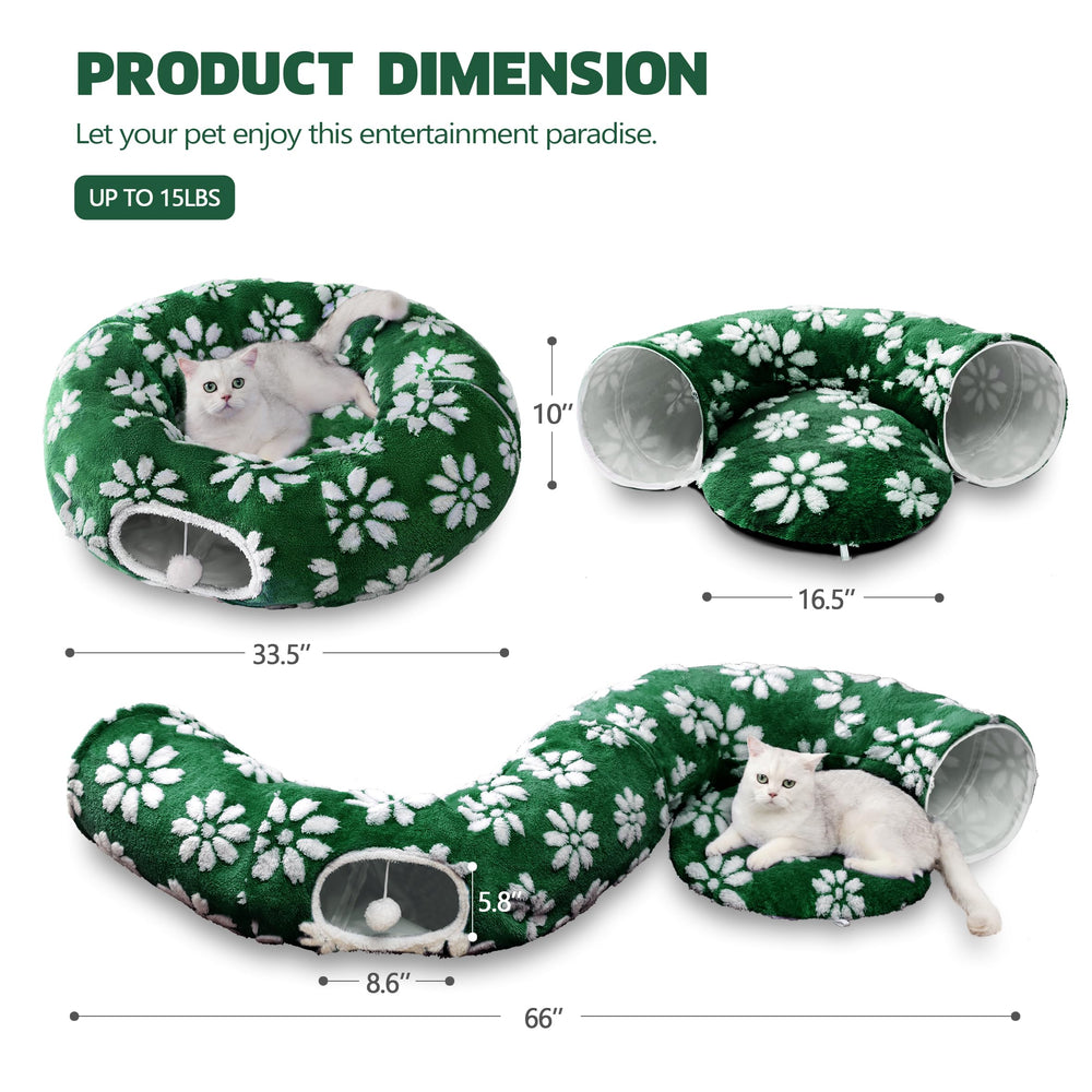 Yaning cat-tunnel S-shape allows varied play routes for exploration.