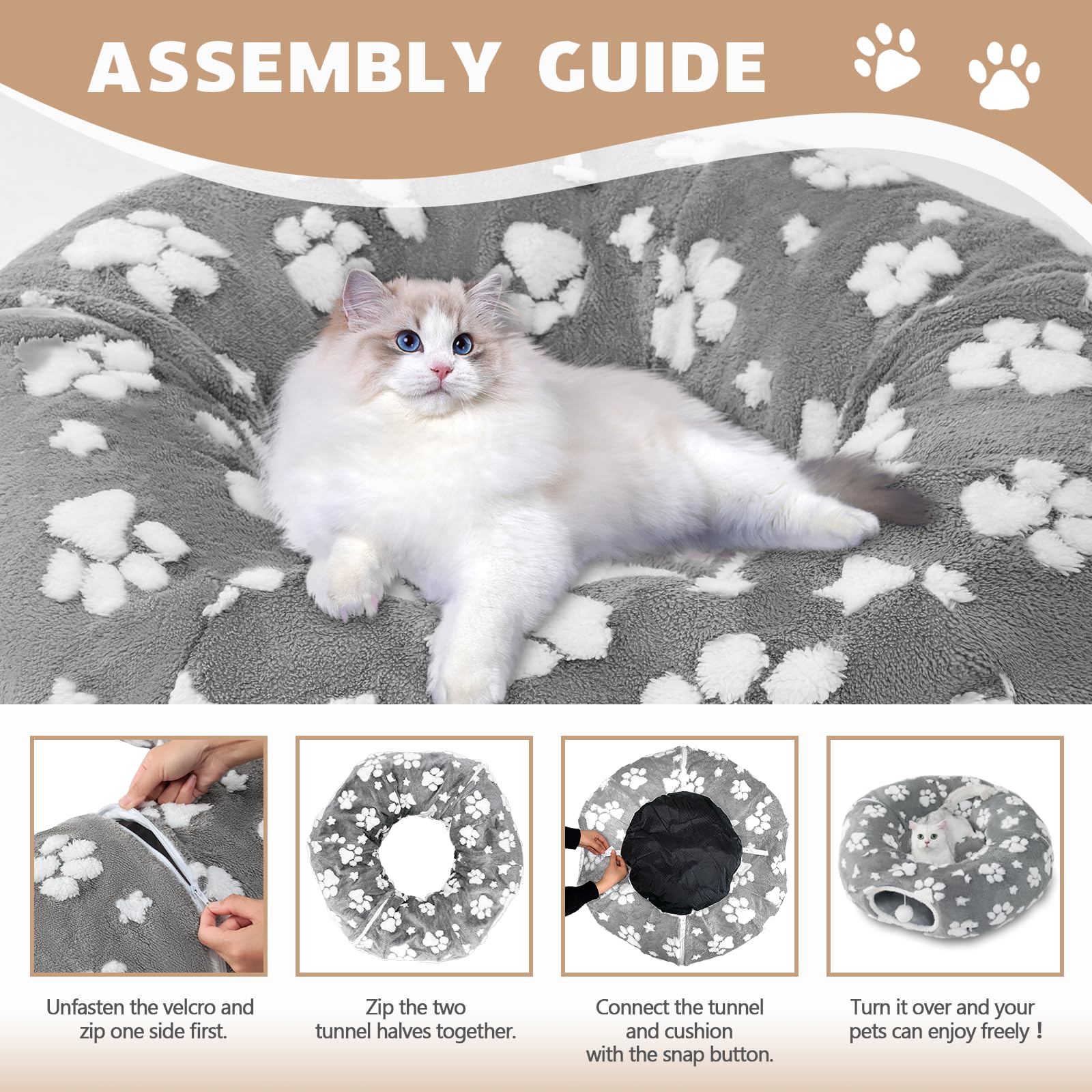 Yaning cat tunnel stylish patterns blend with home decor while entertaining pets.