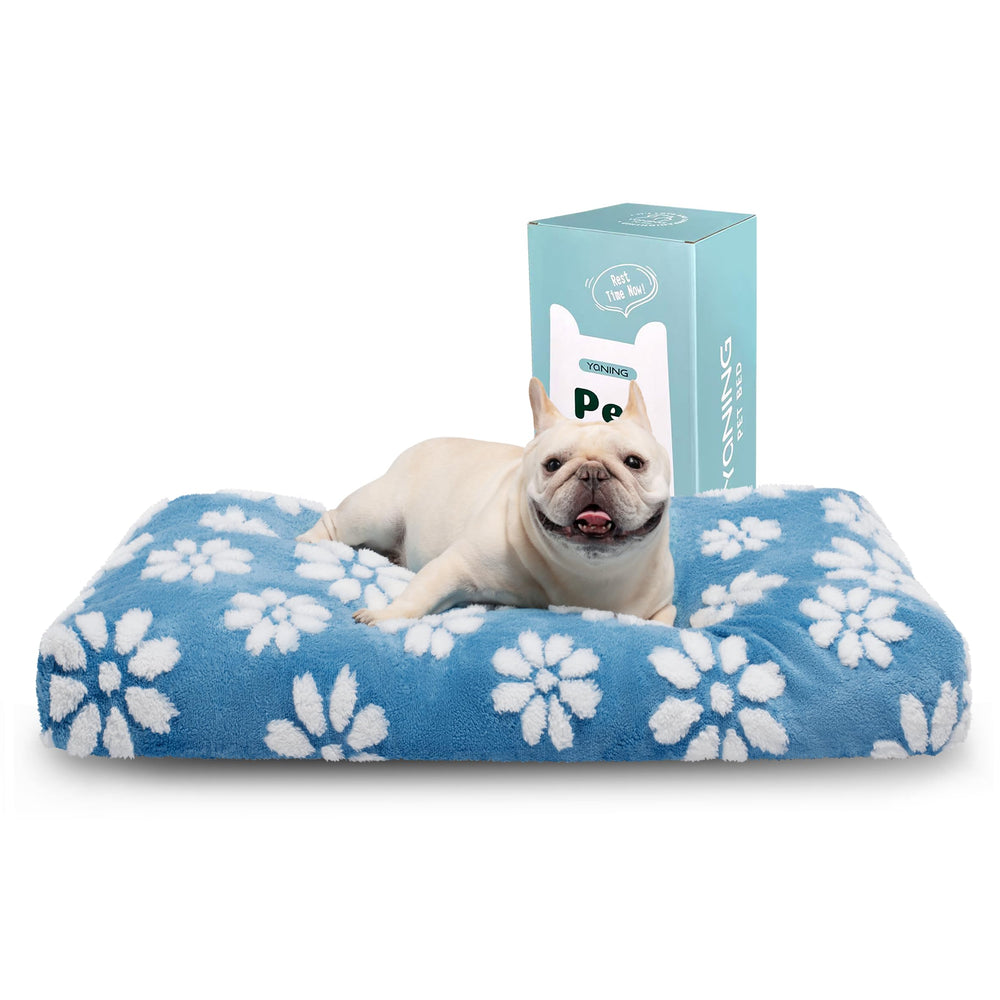 Yaning dog bed 30x20 blue flower cover removable for easy cleaning and quick refresh.