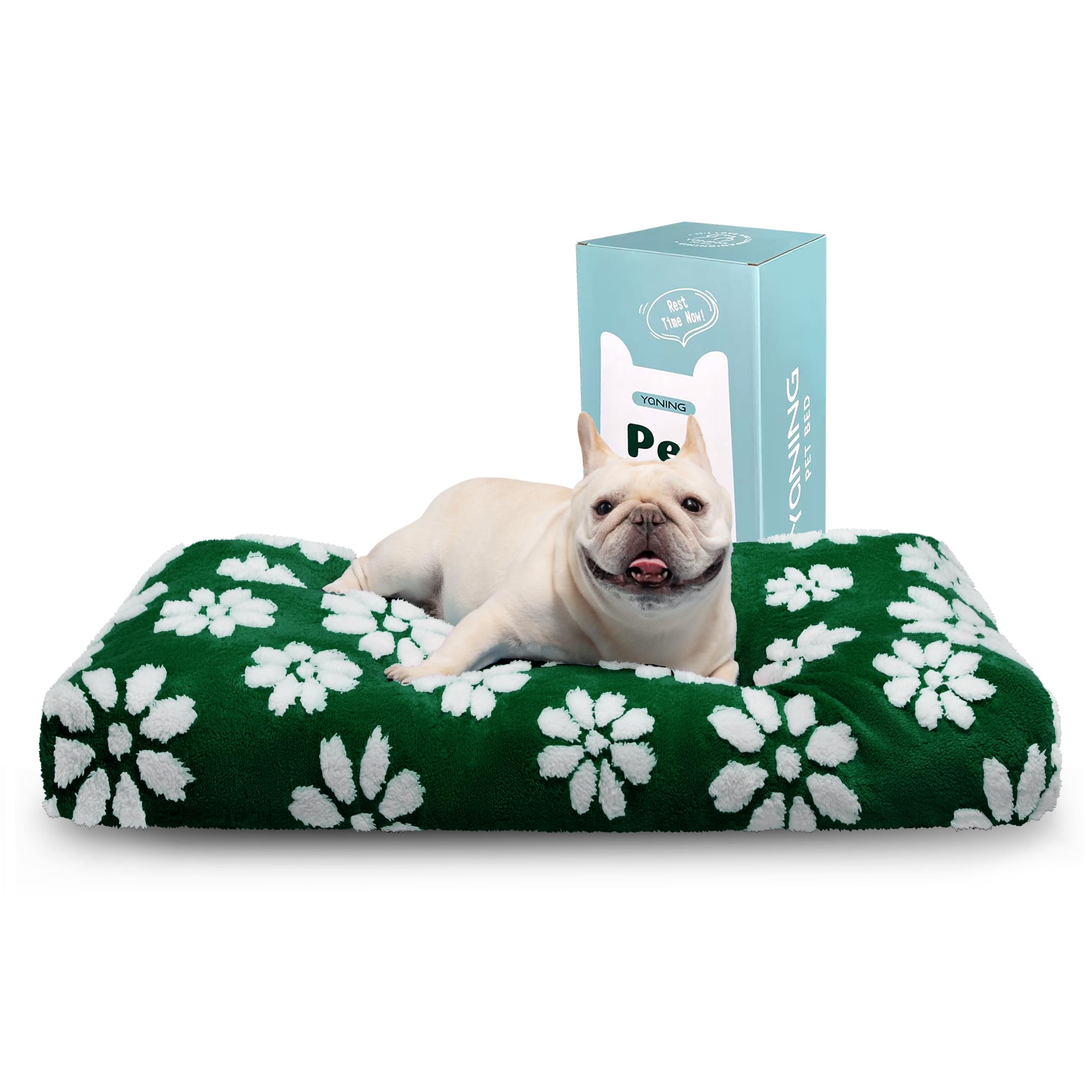 Yaning dog bed 30x20 green flower cover offers plush softness for cozy lounging