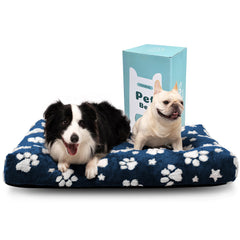Yaning dog bed front view in navy paw highlights plush comfort for large dogs.
