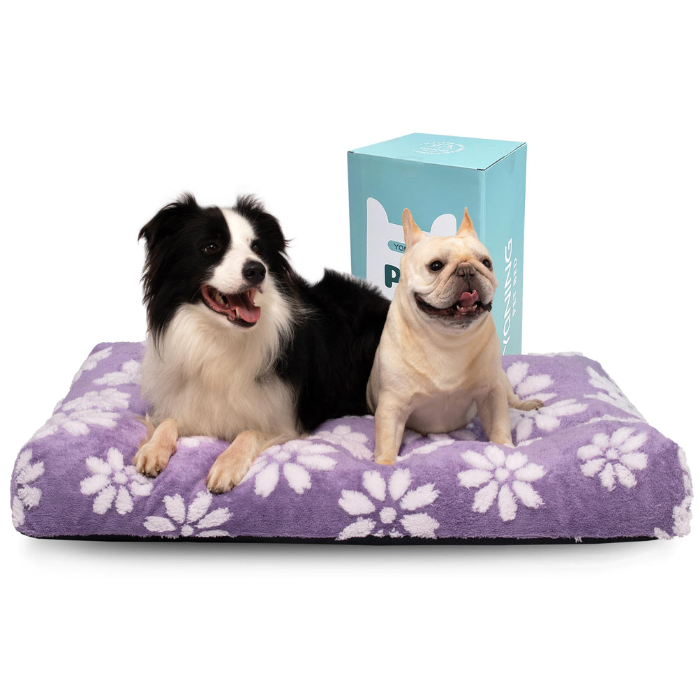 Yaning extra-large dog bed front view in purple flower pattern for restful sleep