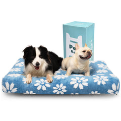 Yaning dog bed XL blue flower front view highlights plush comfort for large dogs
