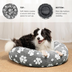Yaning donut bed shows 360-degree surround design for secure curling
