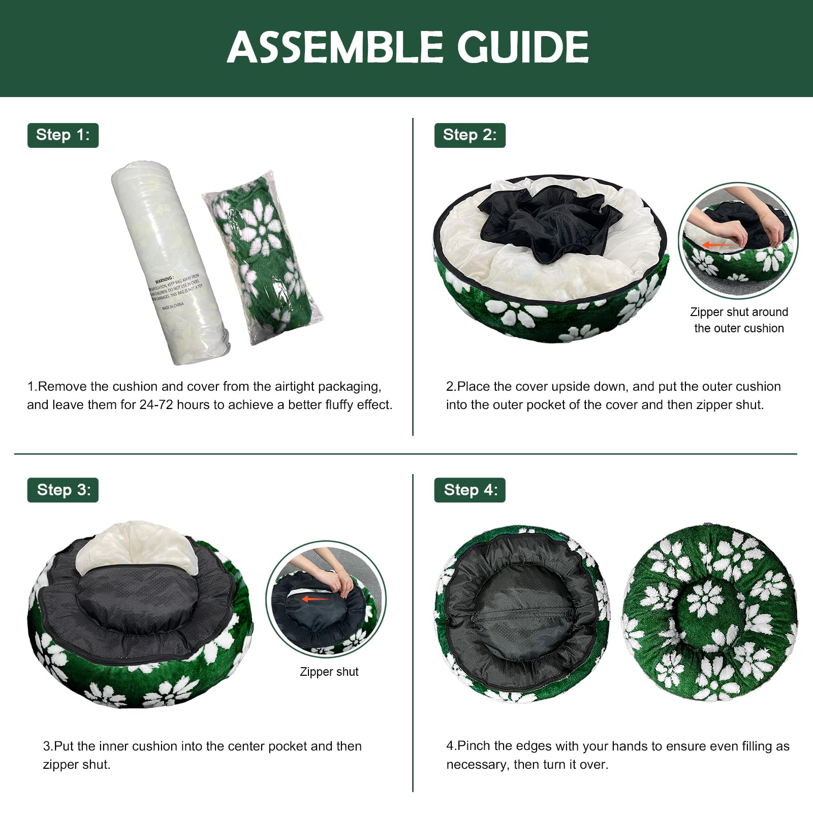 Yaning Donut Bed green 20in adds chic color to your home while fitting small pets.