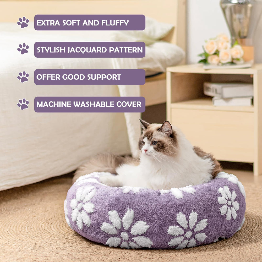 Yaning donut bed raised rim provides head and neck support during naps.