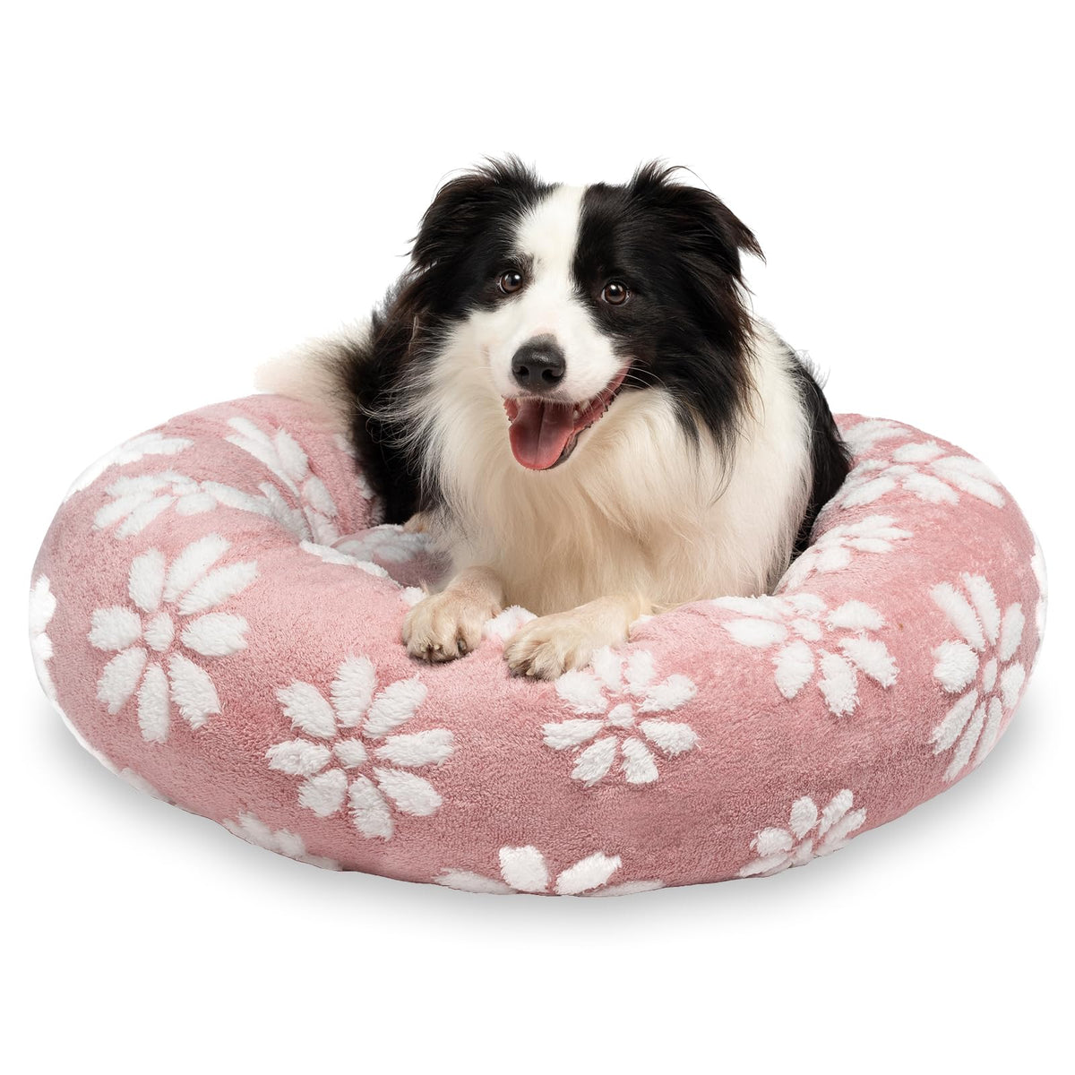 Yaning Donut Bed pink round for medium dogs image showing cloud-soft comfort
