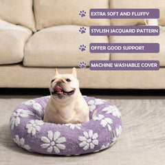 Yaning Donut Bed purple 3D flower texture adds cozy aesthetic for indoor pets