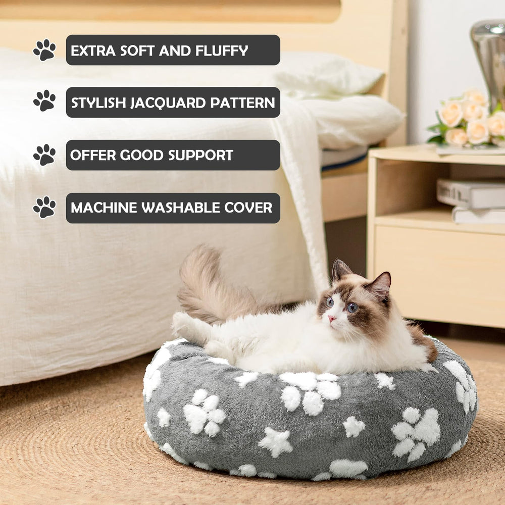 Yaning donut bed displays raised neck support for comfortable resting