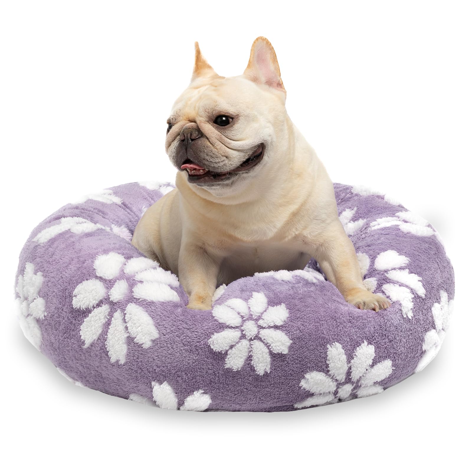 Yaning Donut Bed for small dogs front view in purple offers cozy snuggles and security.