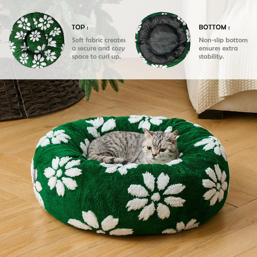 Yaning donut bed soft plush closeup shows ultra-soft comfort for pets.