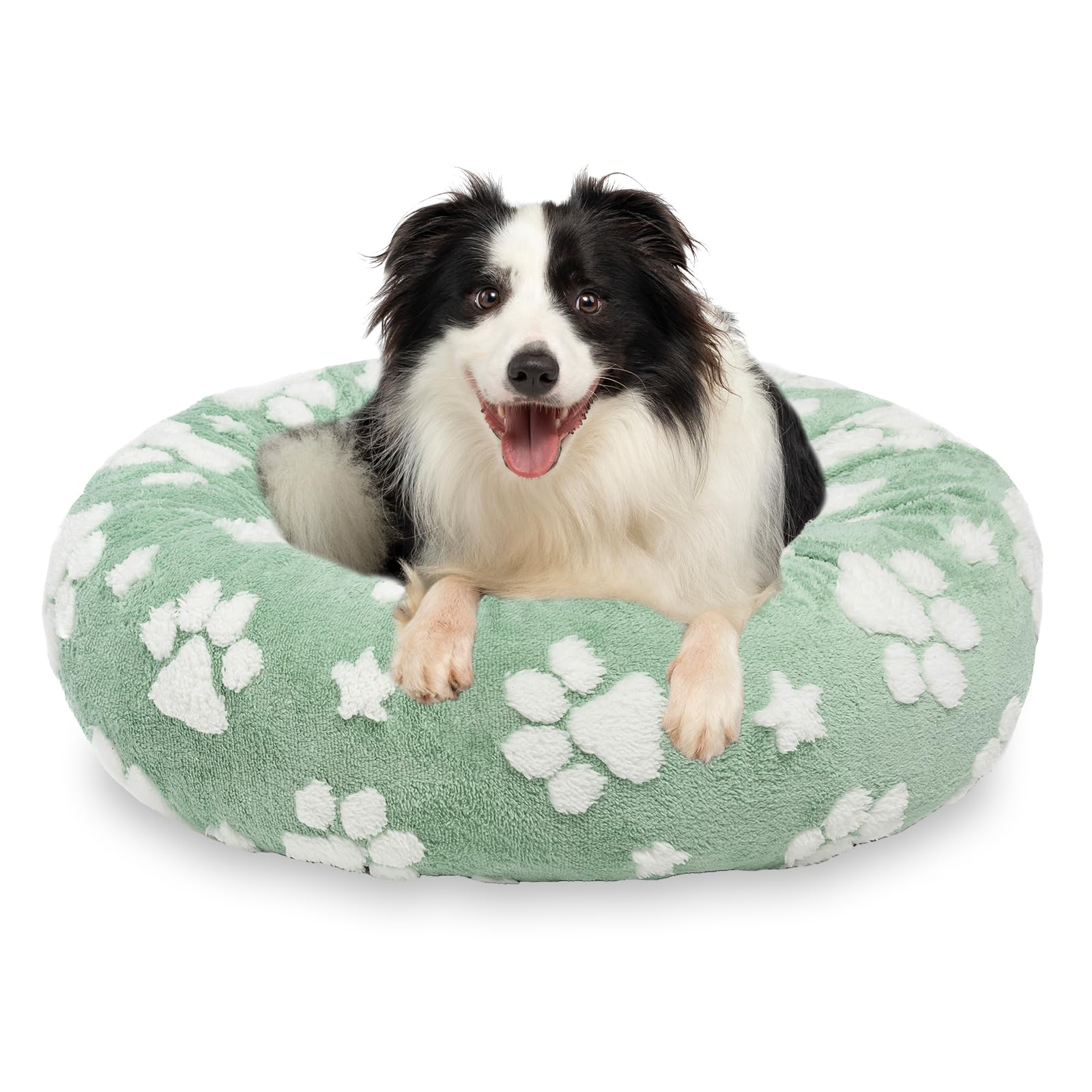 Yaning donut dog bed 30-inch green plush for cozy lounging