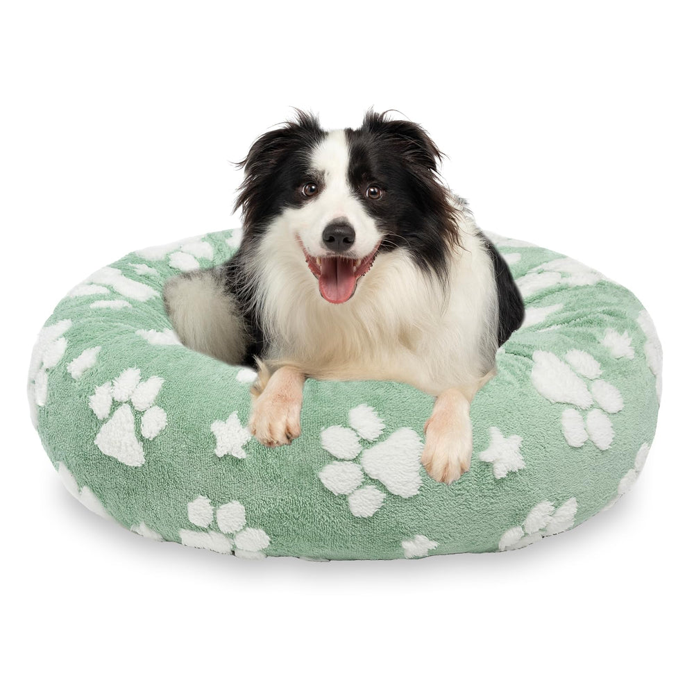 Yaning donut dog bed 30-inch green plush for cozy lounging