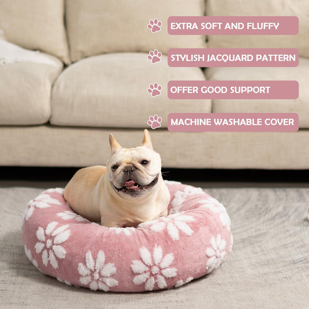 Yaning donut bed's 360-surround calming design helps anxious pets feel secure.