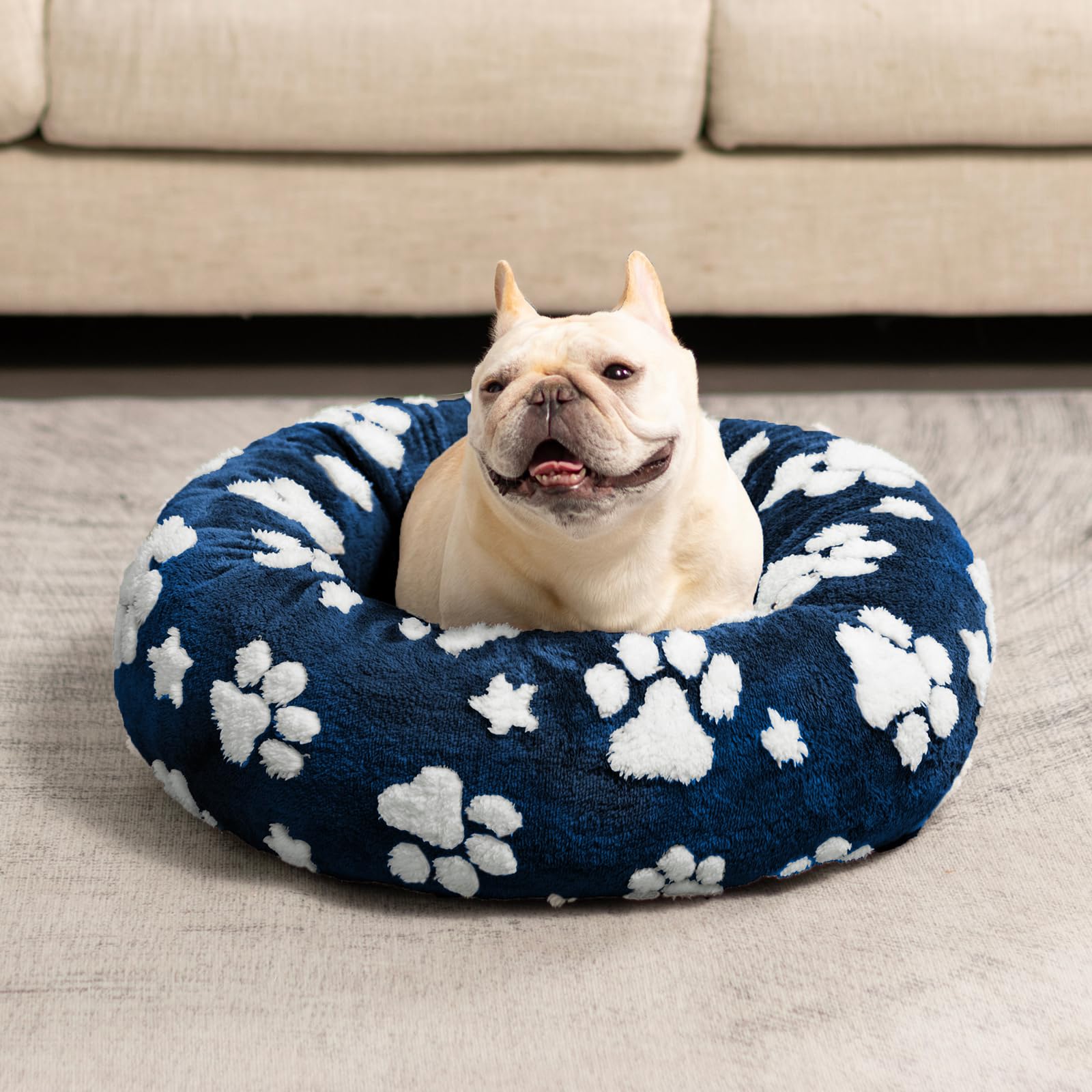 Yaning Donut Bed navy-blue décor pairs with home interiors.