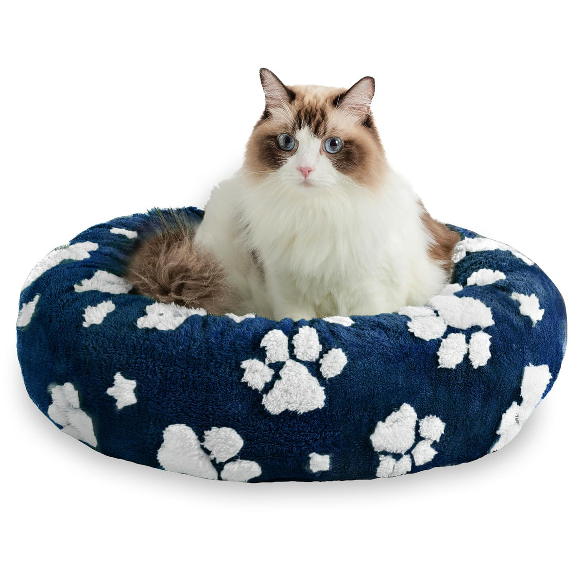 Yaning Donut Bed in navy plush fabric for cozy lounging.