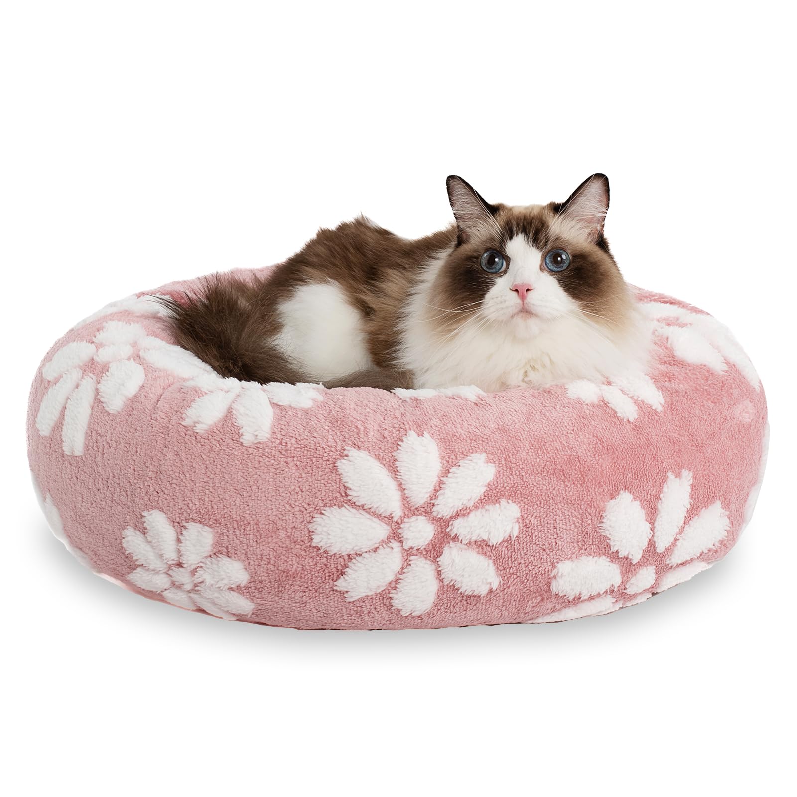 Yaning donut dog bed pink 20inch offers cozy compact comfort for small dogs.