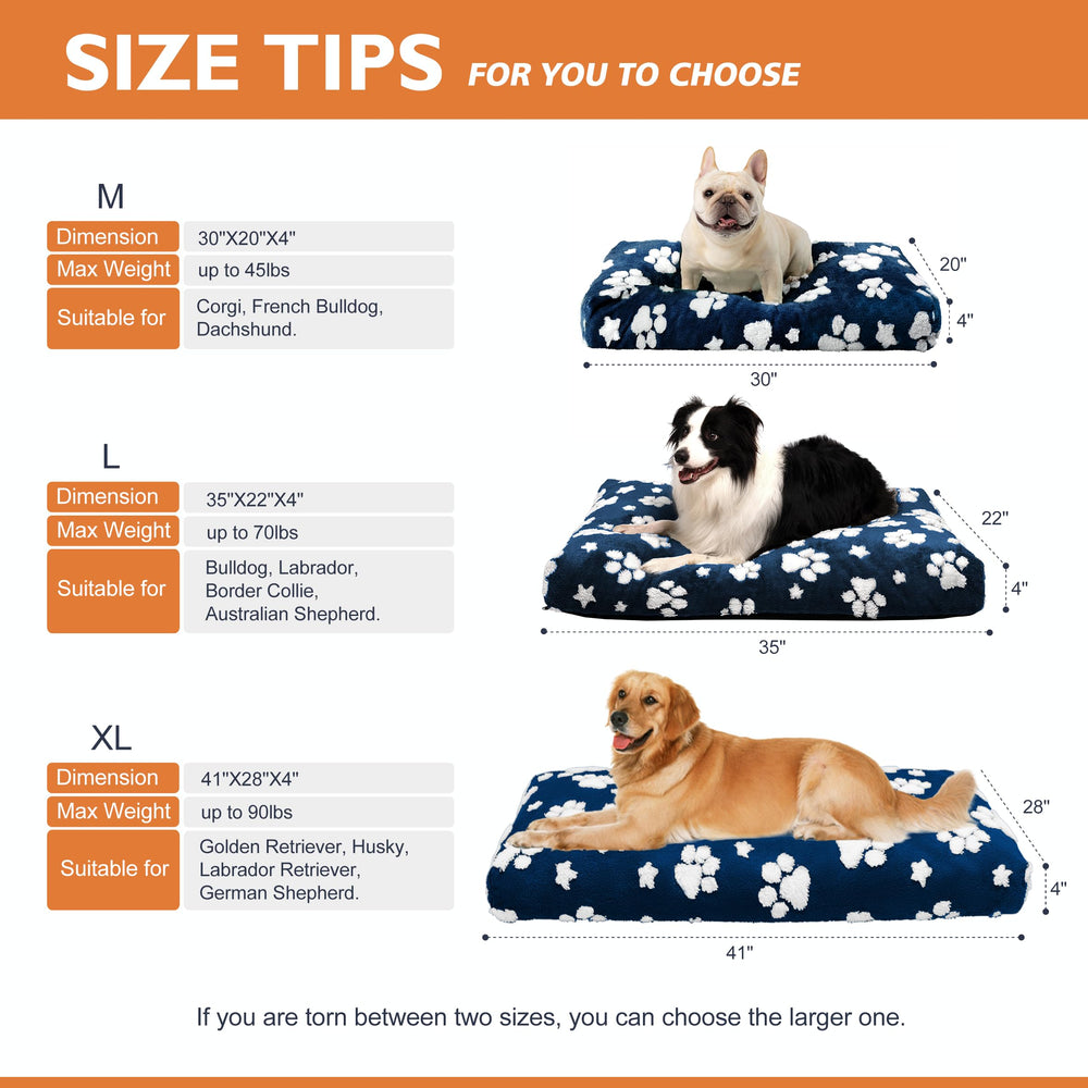 Yaning large dog bed navy-paw jacquard pattern adds stylish home touch.