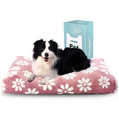 Yaning large dog bed 35x22 inches pink flower cover closeup shows plush softness for cozy naps.