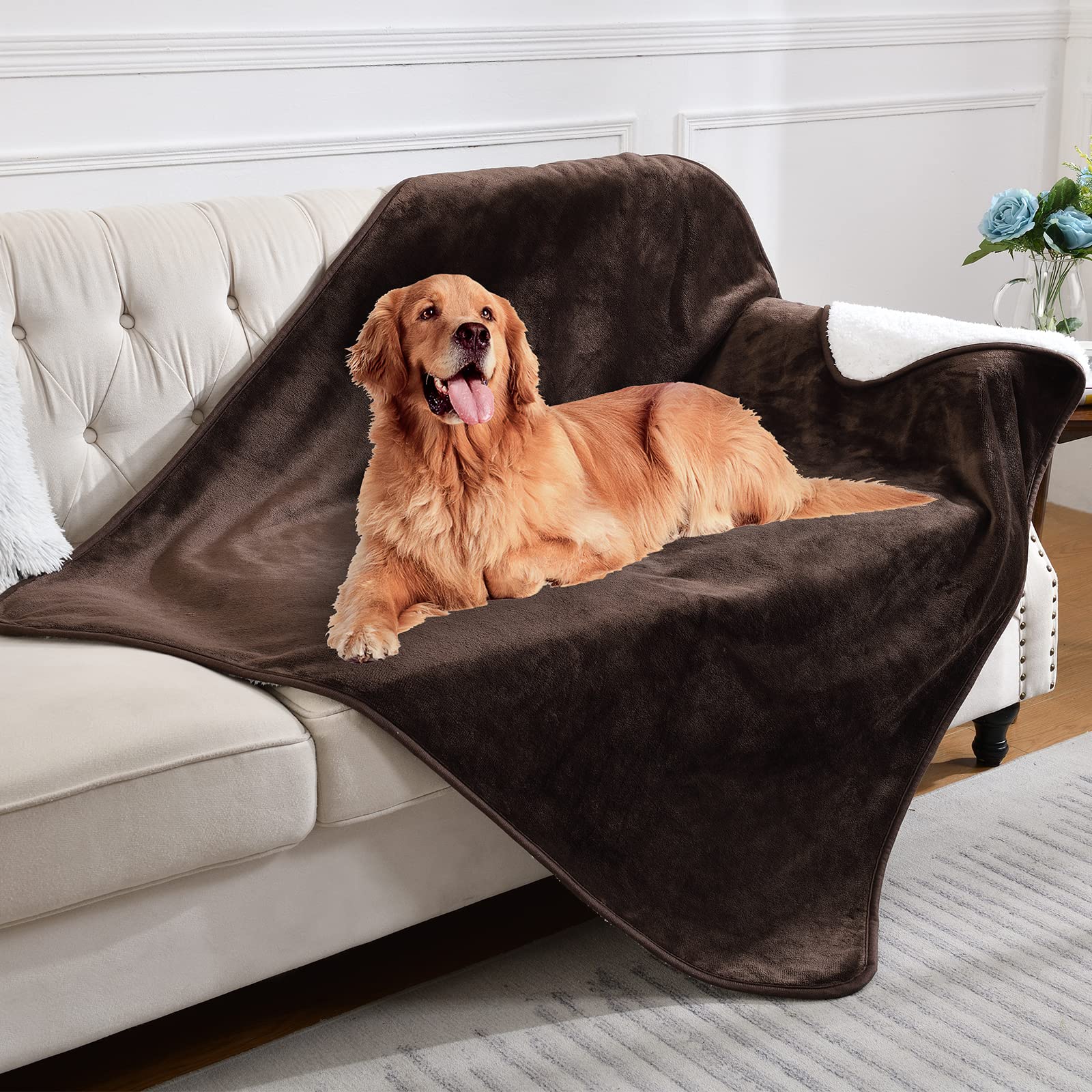 Yaning reversible sherpa blanket shows warm sides for cozy pet lounging.