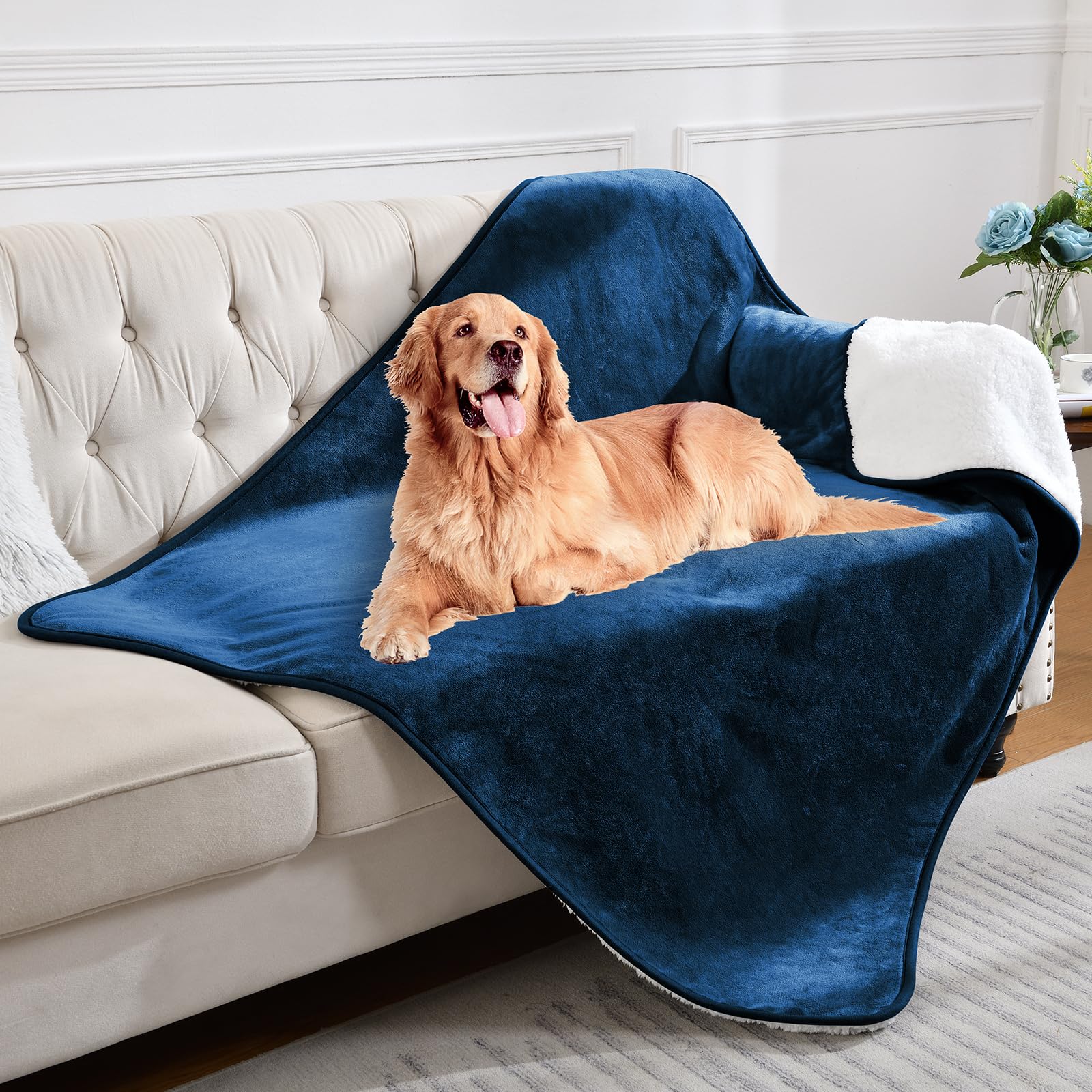 Yaning reversible sherpa fleece blanket adds plush warmth for pets.