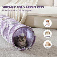 Yaning straight cat tunnel interior space shows cozy play area for kittens