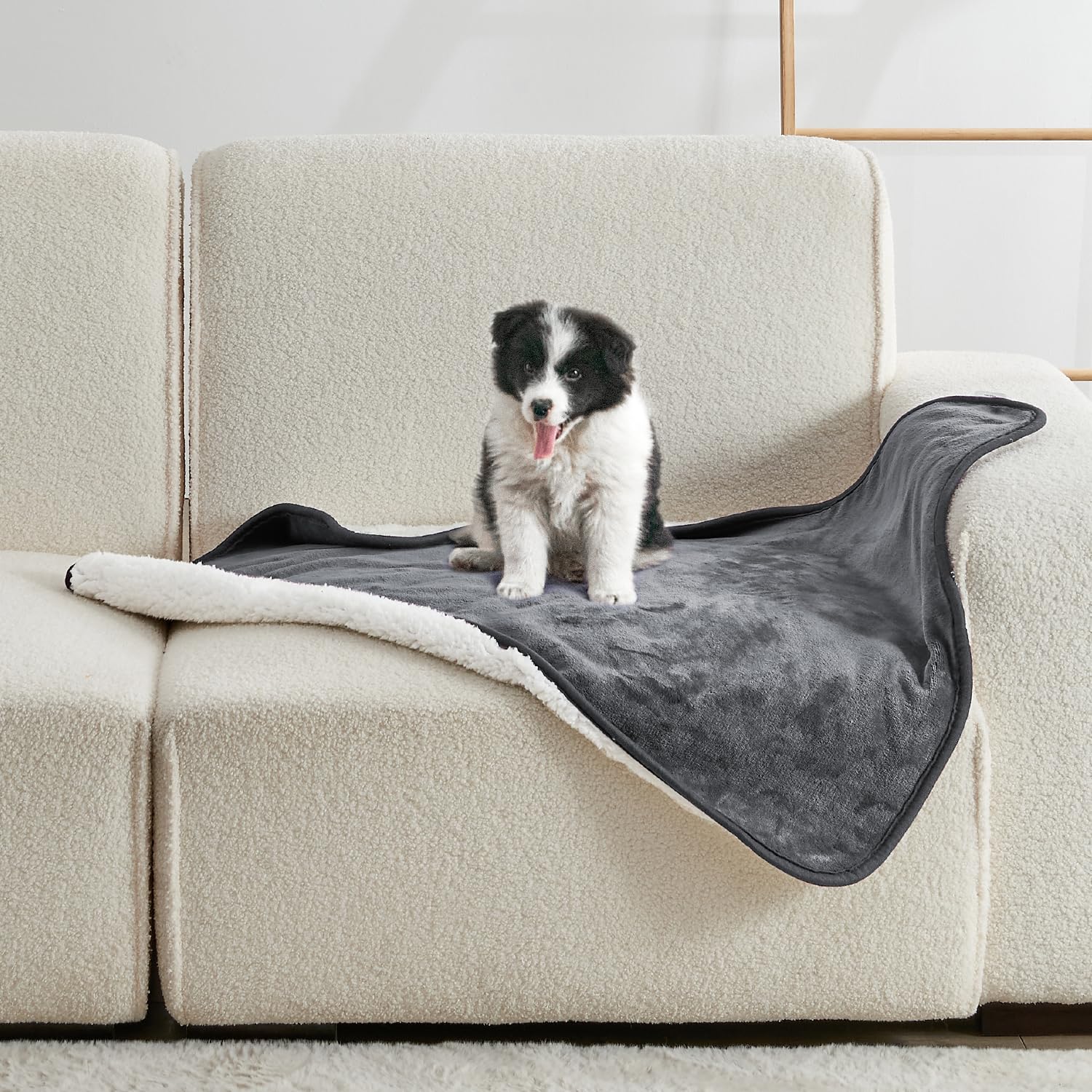 Yaning waterproof blanket on bed and couch protects furniture from spills and fur.