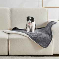Yaning waterproof blanket on bed and couch protects furniture from spills and fur.