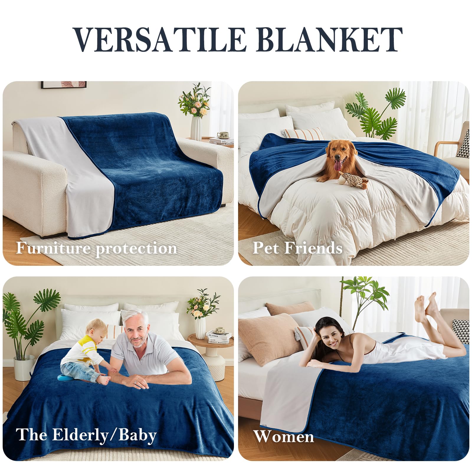 Yaning waterproof blanket on bed protecting against spills and pet fur while staying soft.