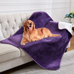 Yaning waterproof blanket with reversible sherpa on sofa protects furniture.