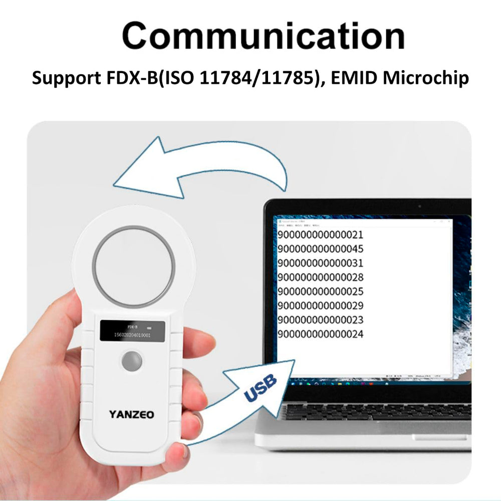 Yanzeo reader archive stores up to 128 tag entries for quick transfers.