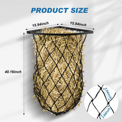 Yaocom black corner hay feeder with nylon net slows feeding.