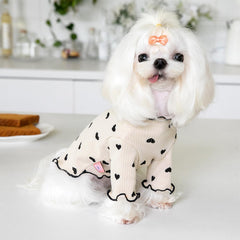 Yaopelky heart print shirt stretched on a small dog demonstrates flexible fit
