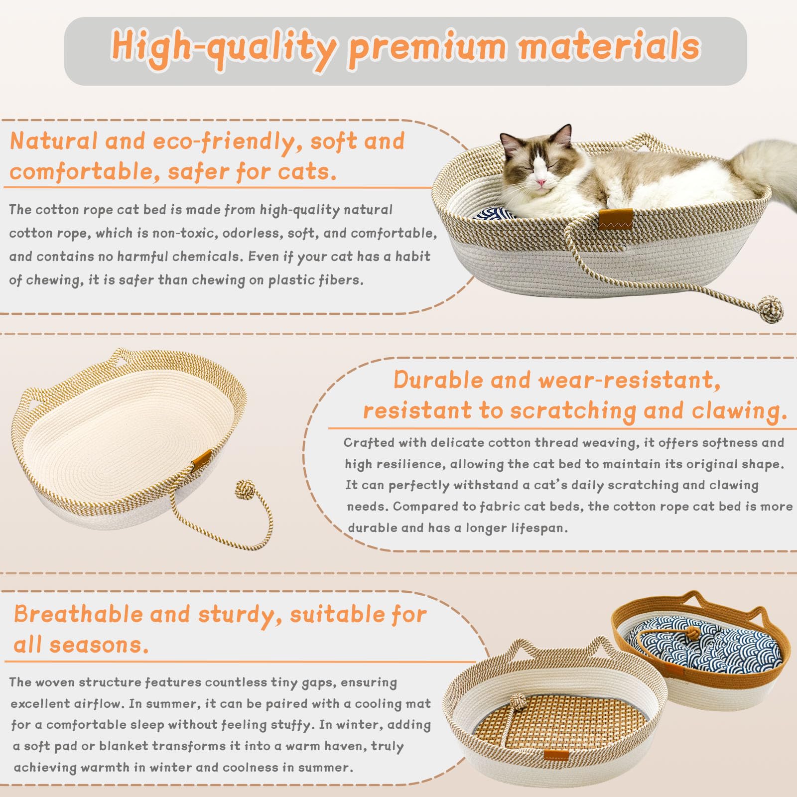 Yaruiguang cat bed close-up of washable fabric for easy care