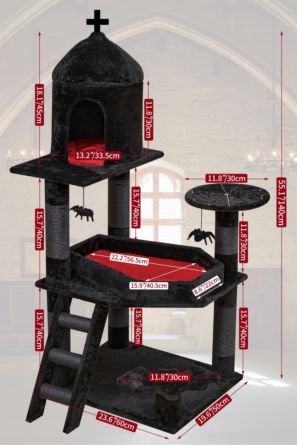 YARUOMY bat-shaped treads and spider-web platform, gothic flair for felines