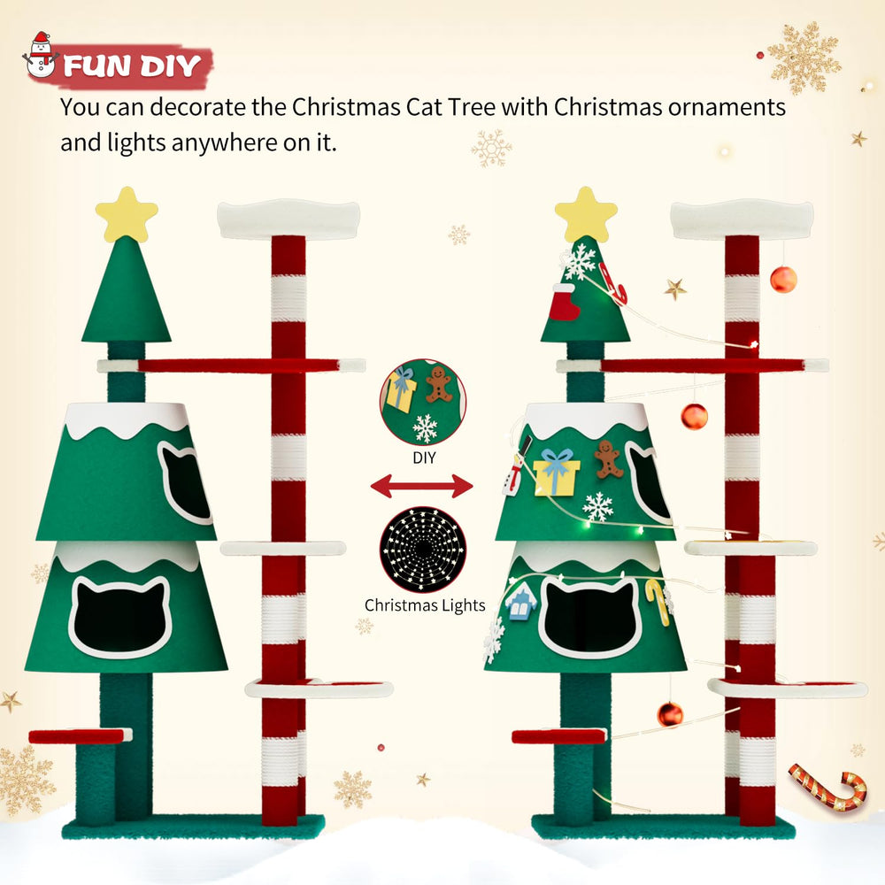 YARUOMY Christmas Cat Tree two condos offer privacy and cozy retreats