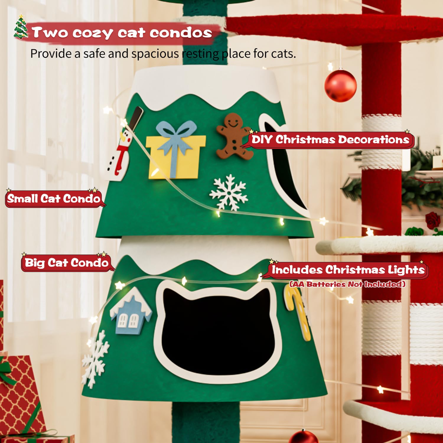 YARUOMY Christmas Cat Tree thick sisal posts satisfy scratching and keep claws active