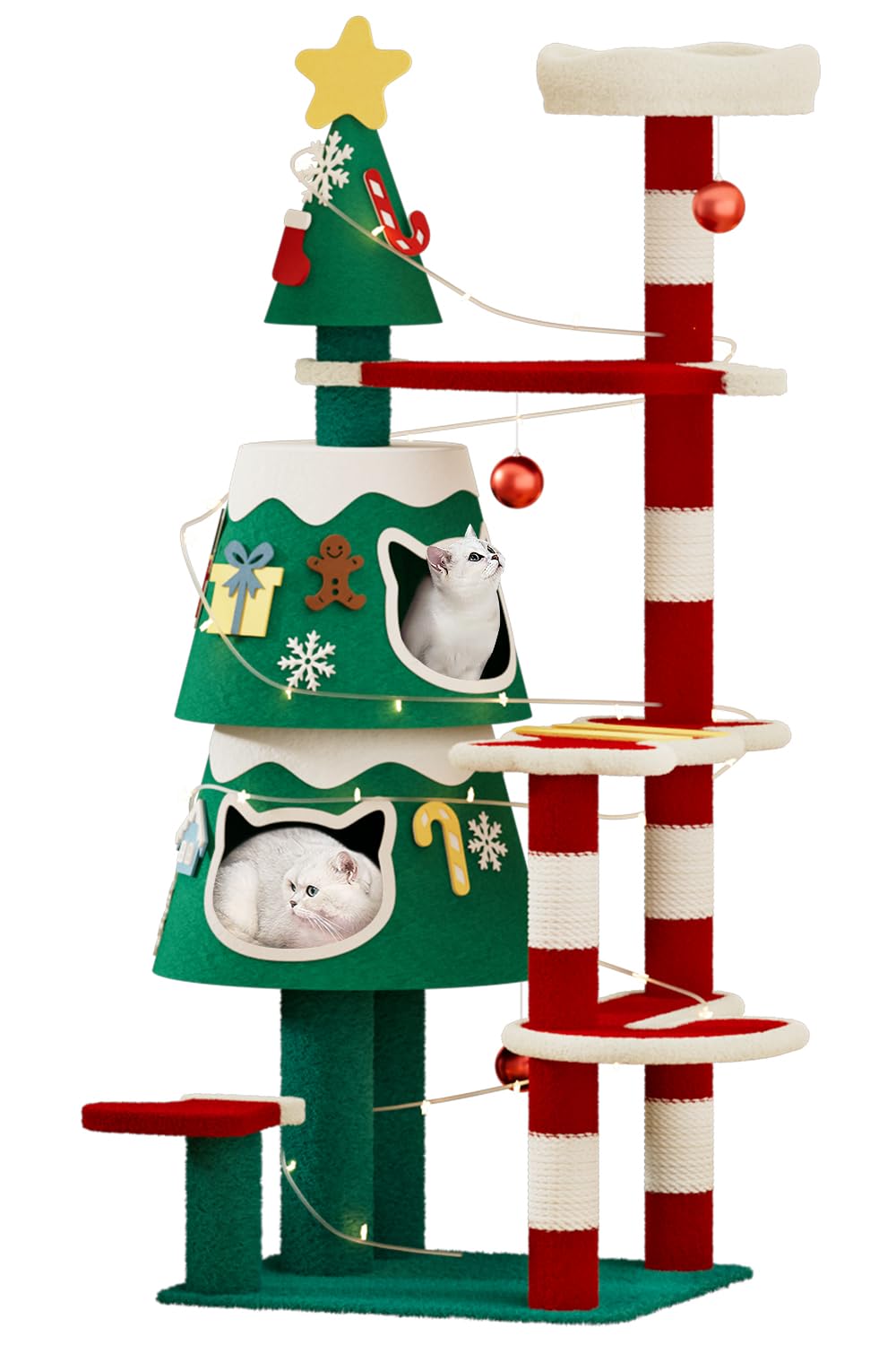 YARUOMY Christmas Cat Tree top perch provides an elevated resting spot for cats