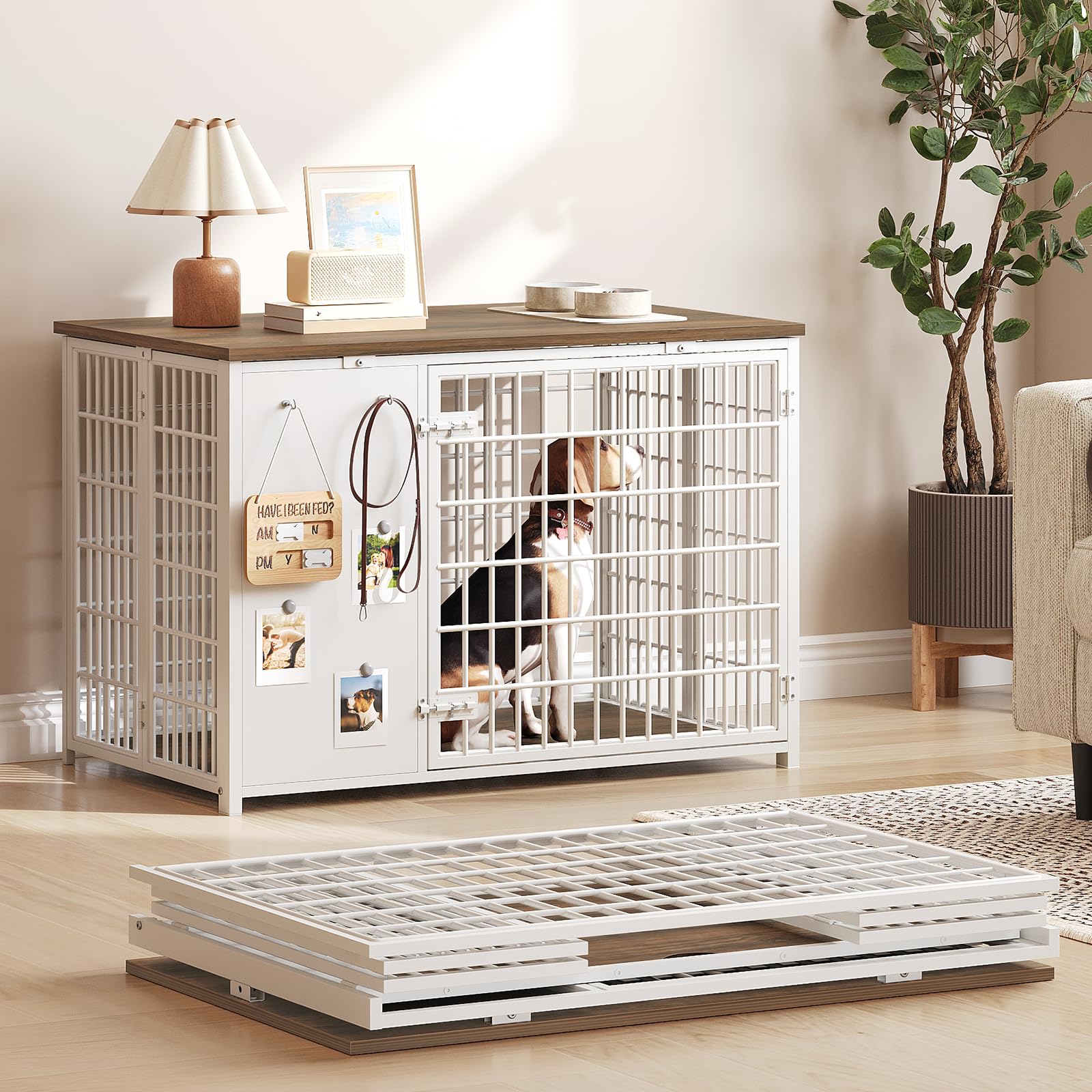 YATINEY foldable dog crate furniture front view, space-saving indoor kennel alternative.