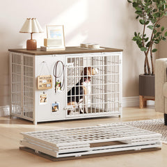 YATINEY foldable dog crate furniture front view, space-saving indoor kennel alternative.