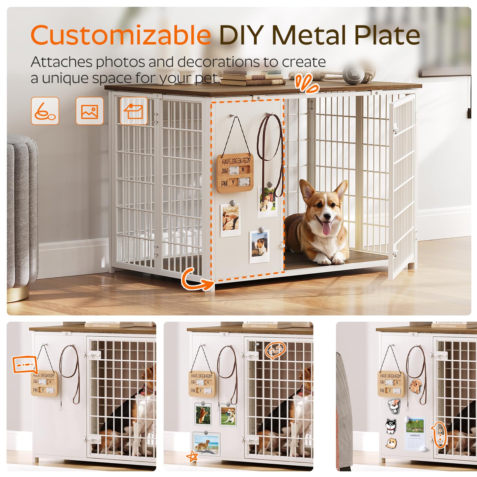 YATINEY foldable dog crate furniture side profile with sturdy wood frame.