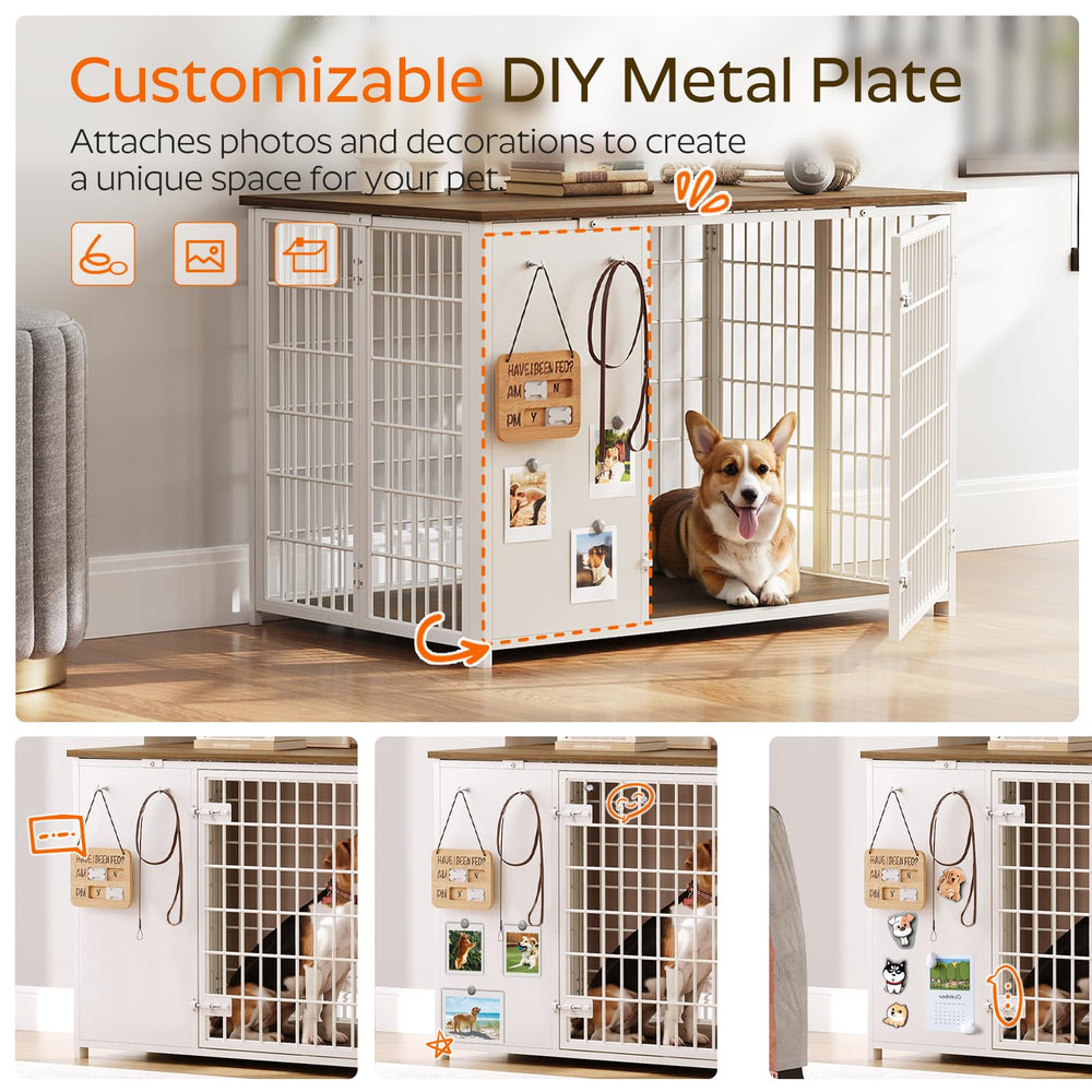 YATINEY foldable dog crate furniture side profile with sturdy wood frame.