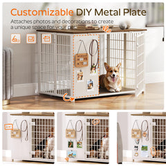 YATINEY foldable dog crate furniture side profile with sturdy wood frame.