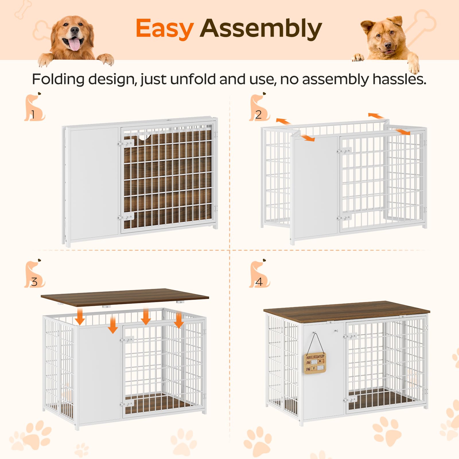 YATINEY foldable dog crate furniture top panel, quick setup for cozy pet corners.
