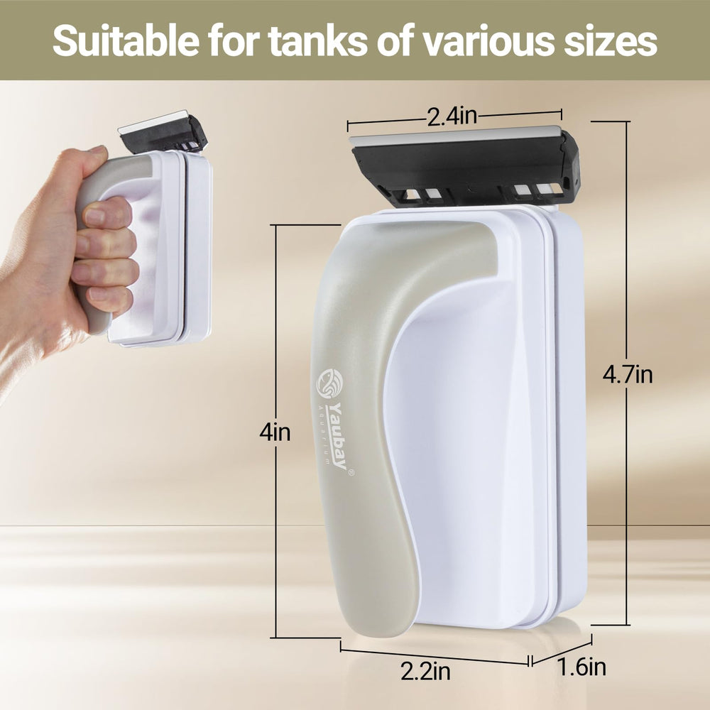 Yaubay cleaner in use on glass side enabling clear viewing of fish.