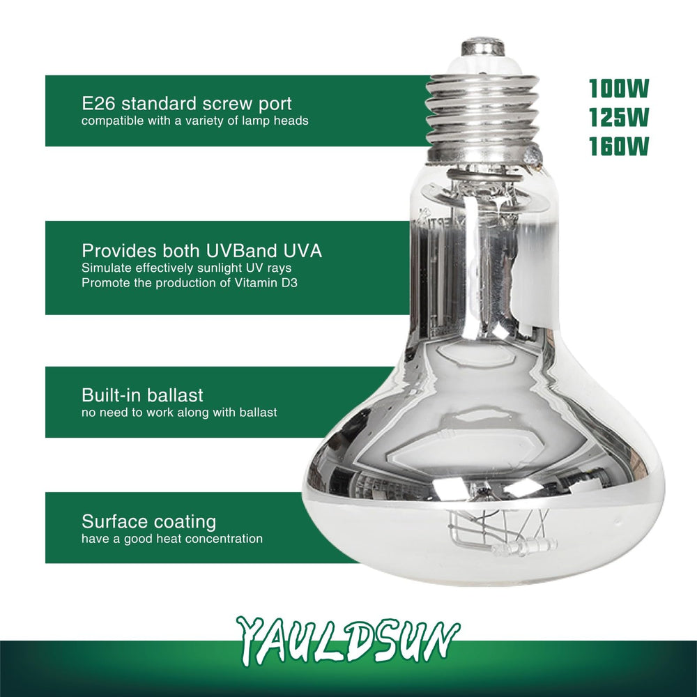 YauldSun 100W UVB UVA bulb in fixture demonstrating easy installation